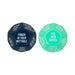 Two large 12-sided dice in navy and teal with playful adult-themed prompts for couples' game night.