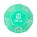 Green 12-sided adult game dice with white text featuring playful intimate actions and instructions for couples.
