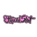 Pink and black enamel pin with the phrase Ethical Slut in stylized script lettering