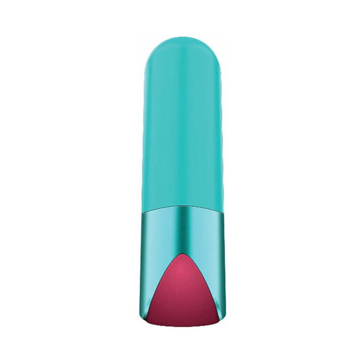 Compact Gender Fluid Revel Power Bullet in matte aqua with pink accent, designed for versatile 10-speed pleasure.