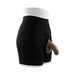 Mannequin wearing black packer underwear with a realistic 4-inch silicone packer in brown attached at the front.