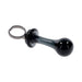 Sleek black glass plug with rounded head, tapered stem, and metal finger ring handle for easy control and comfort.