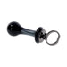 Sleek black glass plug with rounded head, tapered stem, and metal finger ring for easy control and secure fit.