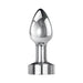Sleek silver mini metal plug with tapered tip and wide base, polished aluminum finish, designed for versatile pleasure.