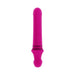 Pink dual-ended silicone vibrator with smooth shaft and curved flexible end, designed for versatile use and rechargeable.