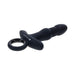 Black silicone Gender X Slayer rechargeable ring thrusting vibrator with textured shaft and ergonomic finger grip.