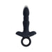 Black silicone thrusting vibrator with textured shaft and ringed finger grip, Gender X Slayer Rechargeable Ring Thruster Vibe.