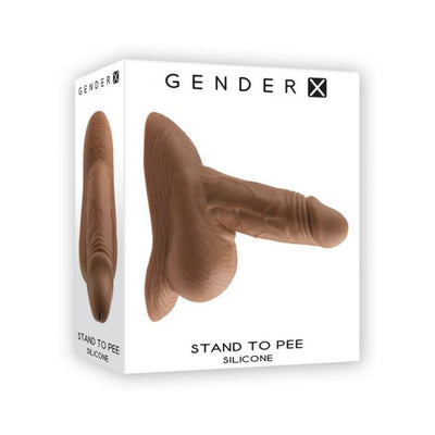 Packaging box of Gender X silicone stand-to-pee funnel in realistic skin tone with detailed texture design.