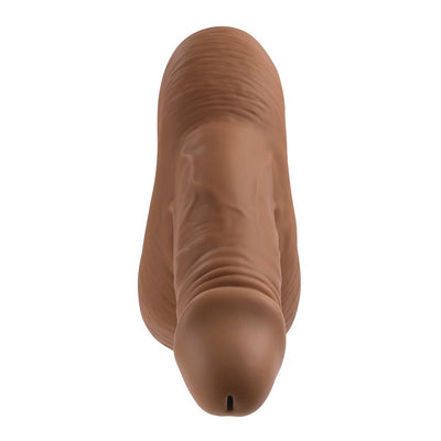 Realistic brown silicone stand-to-pee funnel with lifelike texture and flexible design for comfortable use.