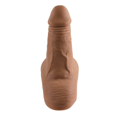 Realistic silicone stand-to-pee funnel in natural skin tone with lifelike texture and flexible design for comfortable use.