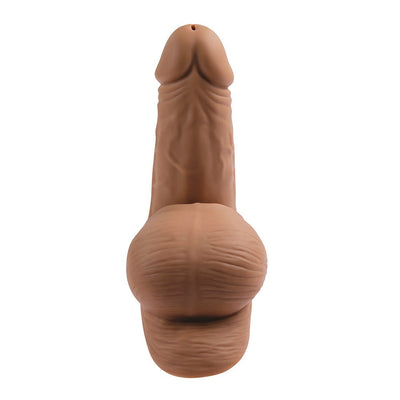 Realistic silicone stand-to-pee funnel in brown with life-like textures and flexible design for comfortable use.