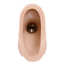 Top view of a silicone stand-to-pee funnel in a natural skin tone with a smooth, curved design and realistic texture.