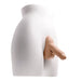 Realistic silicone stand-to-pee funnel attached to a white mannequin torso for gender affirmation use.