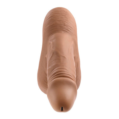 Realistic silicone stand-to-pee funnel with life-like texture and flexible design in natural skin tone.