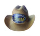 Rustic brown mini cowboy hat with Gettin Hitched Groom patch, designed for bachelor party celebrations.