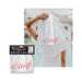 White double-layered tulle bride veil with rose-gold "Bride" lettering, shown worn and in packaging.
