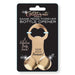 Gold-tone novelty bottle opener shaped with a playful design, packaged on a black card labeled Glitterati Party Same Penis Forever.