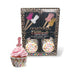 Boxed Glitterati cupcake set with 24 wrappers featuring playful shapes and 24 glittery decorative toppers for adult-themed parties.