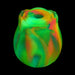 Glow-in-the-dark silicone clit stimulator shaped like a vibrant rainbow rose with a central suction opening.