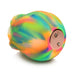 Rainbow-colored glow-in-the-dark rose-shaped clit stimulator with smooth silicone and USB charging port.