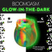Glow-in-the-dark rose clit stimulator showing vibrant rainbow colors by day and glowing green at night.