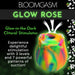 Rainbow-colored glow-in-the-dark rose-shaped clitoral stimulator with 3 suction levels and 7 patterns.