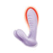 Lavender silicone dual-stimulation bunny massager with heating feature highlighted by red glow.