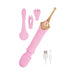 Pink dual-ended Goddess Lavender Elegance Massager with three interchangeable silicone heads and USB charging cable.