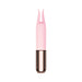 Pink silicone clitoral stimulator with dual prongs and metallic rose gold base, sleek and compact design.