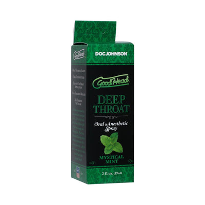 Goodhead Deep Throat Oral Anesthetic Spray box in mystical mint flavor, 2 fl oz packaging by Doc Johnson