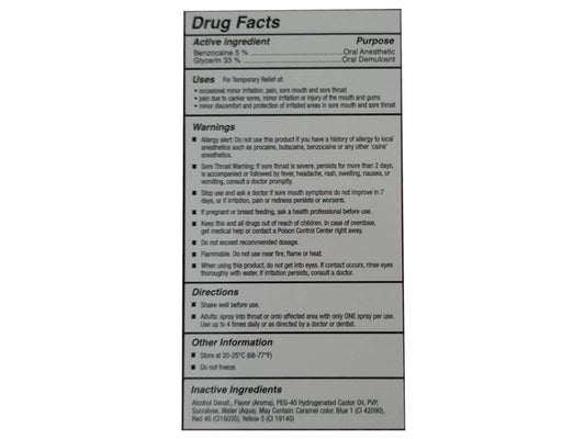 Label showing drug facts, active ingredients, uses, warnings, directions, and inactive ingredients for Goodhead Deep Throat Oral Anesthetic Spray.