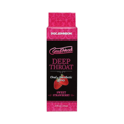 Goodhead Deep Throat oral anesthetic spray in sweet strawberry flavor 2oz packaging by Doc Johnson