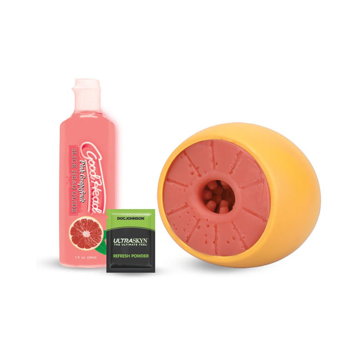 Goodhead Grapefruit Blowjob Set with textured ULTRASKYN stroker, grapefruit-flavored lubricant, and refresh powder.