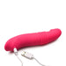 Magenta rechargeable silicone vibrator with USB charging cable and ergonomic textured design.