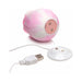 Rose pink and white silicone clitoral vibrator with USB magnetic charging cable on white background.