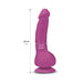 Fuchsia Gvibe Greal MINI vibrator with suction cup base, 7 inches long and 1.18 inches wide, textured for realistic feel.