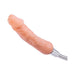 Beige realistic 6-inch dildo douche attachment with flexible metal hose for shower or bath use.
