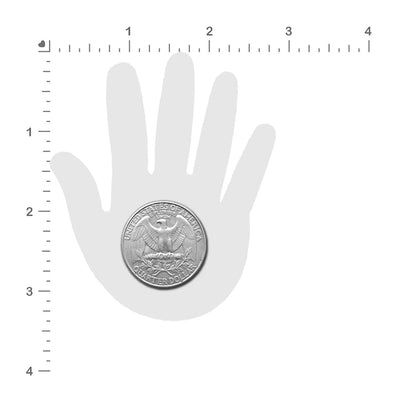 Black hand-shaped pasties shown with a US quarter for size comparison on a measurement grid background.