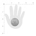 Black hand-shaped pasties shown with a US quarter for size comparison on a measurement grid background.