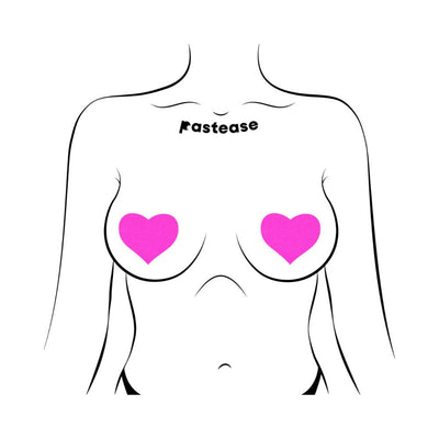 Illustration of a torso wearing neon pink heart-shaped pasties on the chest.