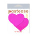 Bright neon pink heart-shaped pasties on white Pastease branded packaging.
