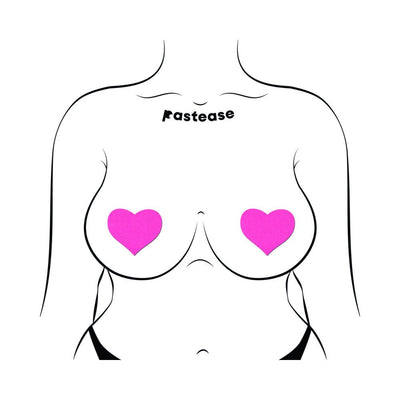 Illustration of a torso wearing neon pink heart-shaped pasties on the chest.