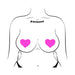 Illustration of a torso wearing neon pink heart-shaped pasties on the chest.