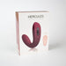 Packaging box of Hercules Remote C-shape Vibrating Plug in wine red with remote control illustration on white background.