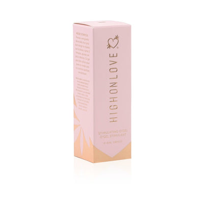 Highonlove Stimulating O'gel in a pink and gold rectangular box with elegant branding and floral design accents.