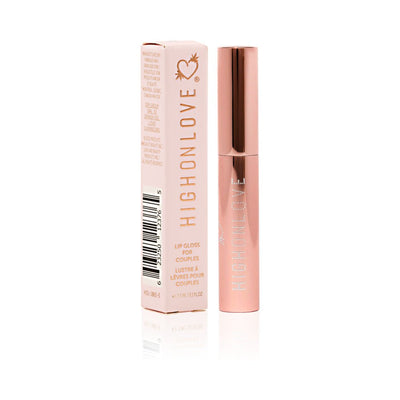 Highonlove Mini Lip Gloss in sleek rose gold tube with matching box, designed for couples and intimate moments.