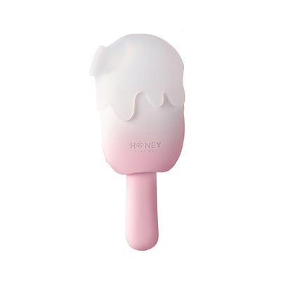 Pink and white silicone cream pop-shaped stimulator with dripping design and Honey Play Box logo on handle
