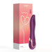 Purple Honey Play Box Fling tongue-like oral licking vibrator with rose gold accents next to its pink and peach gradient packaging box.
