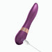 Purple curved vibrator with rose gold accent, shown charging with white cable on a white background.