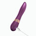 Purple curved vibrator with rose gold accent, shown charging with a white USB cable on a white background.